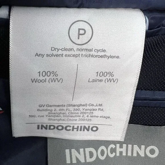 Indochino Blazer Bespoke Men 42-44R Wool Tailored Jacket Dark Navy Working Cuffs